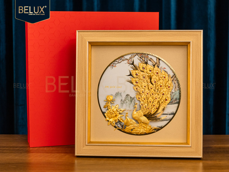 Tranh Đôi Công Dát Vàng 24k 28x28cm